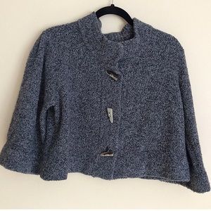 Anne Klein Boucle Knit Button Front Gray 1/2 Bell Sleeve Cropped Sweater Size M